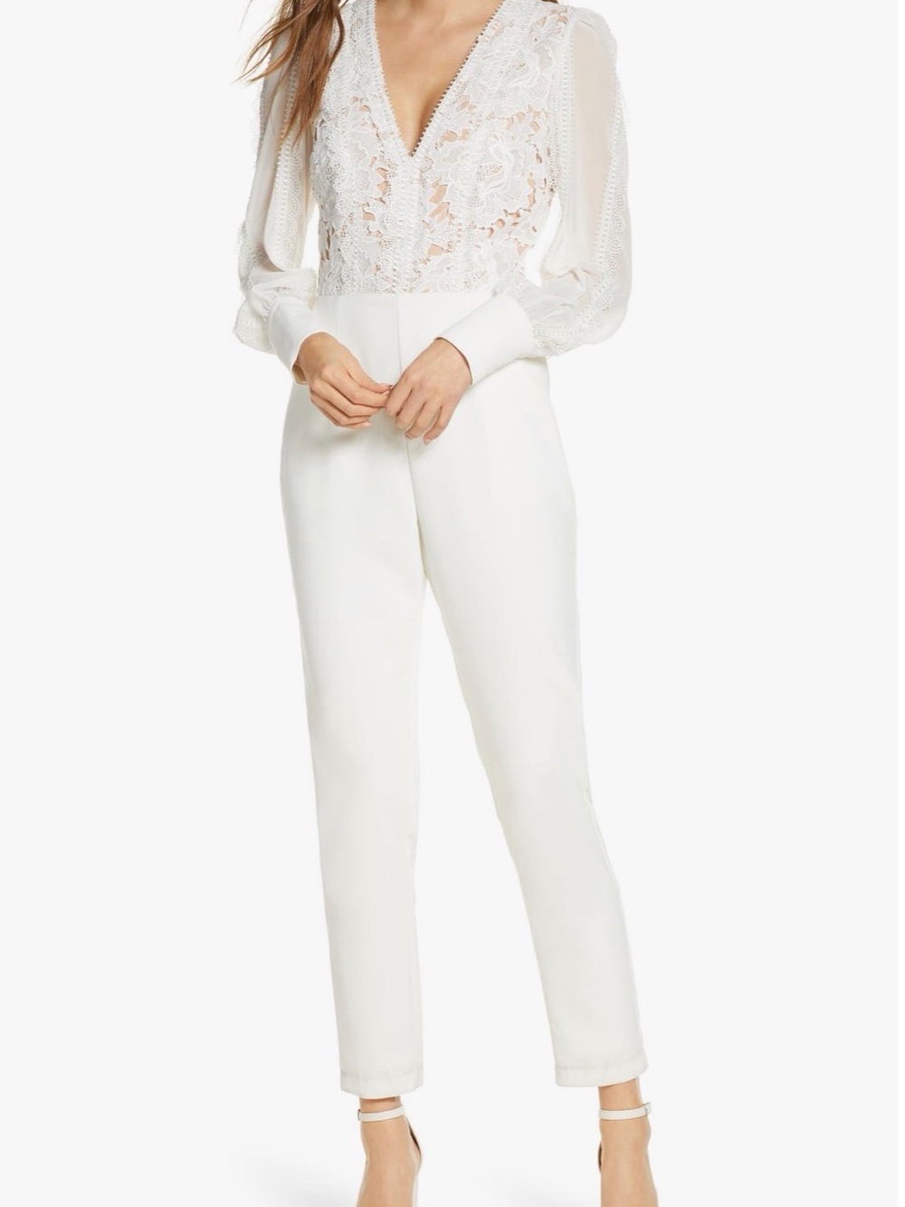 Adelyn Rae - Farrah Lace Bodice Long Sleeve Crepe Jumpsuit
